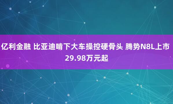 亿利金融 比亚迪啃下大车操控硬骨头 腾势N8L上市 29.98万元起